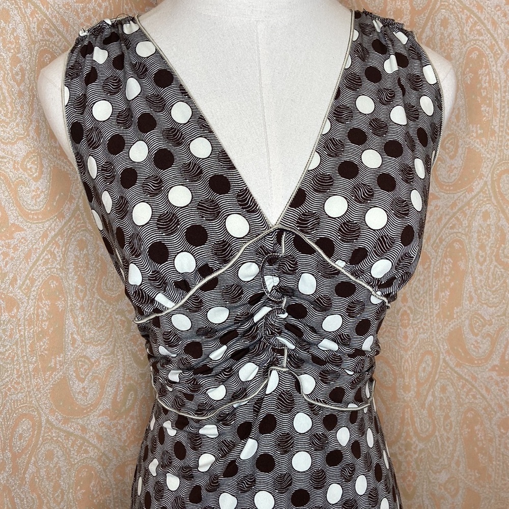 Y2K brown and white wavy polka dot tank top XS max studio